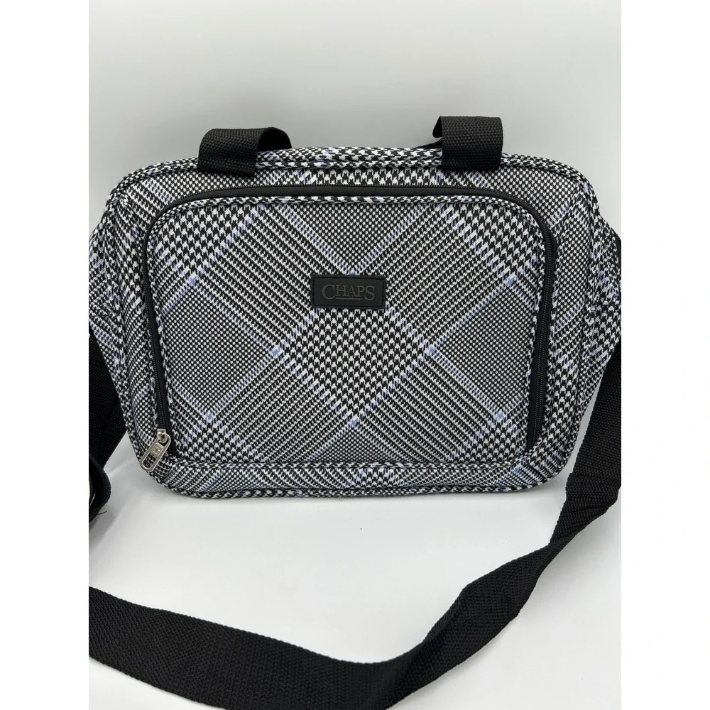 Chaps Messenger Bag Black White Blue Glen Plaid‎ Light Crossbody Laptop Case